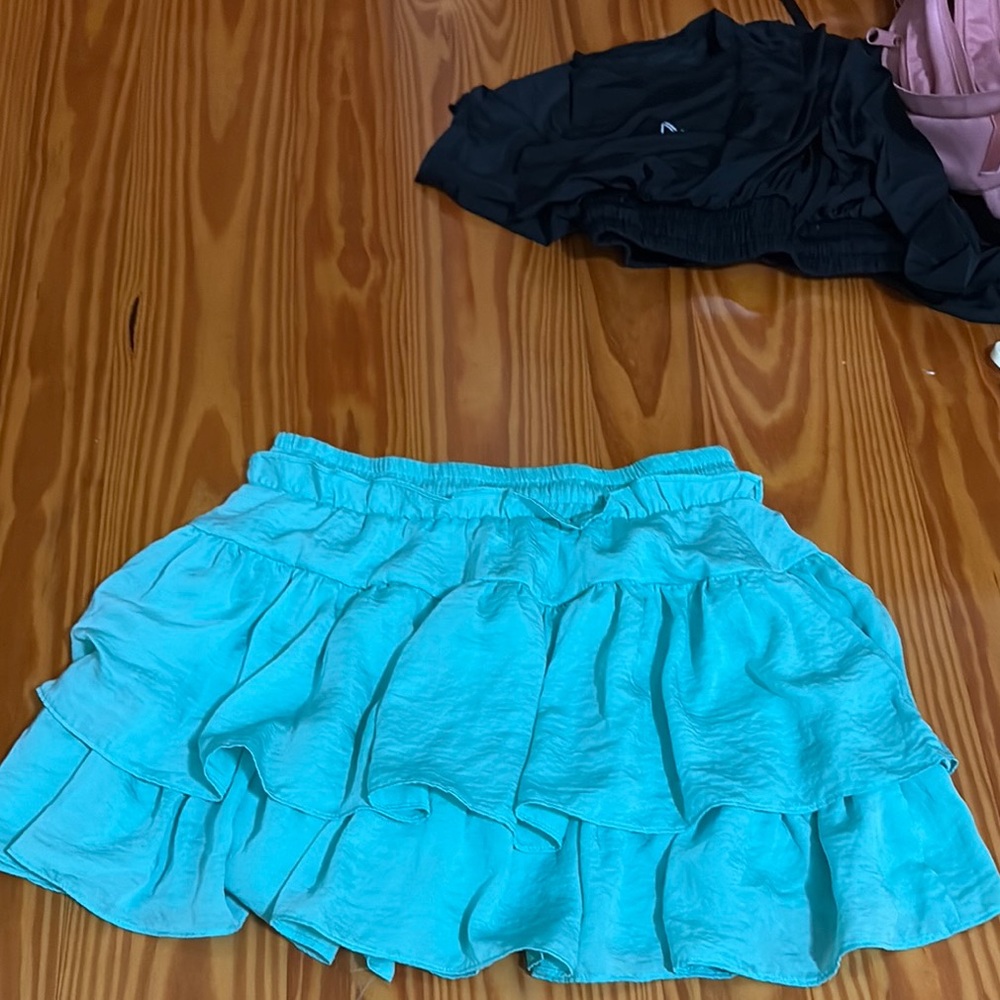 Blue Bubble Mini Skirt with Ruffled Tie Front - Picture 2 of 3